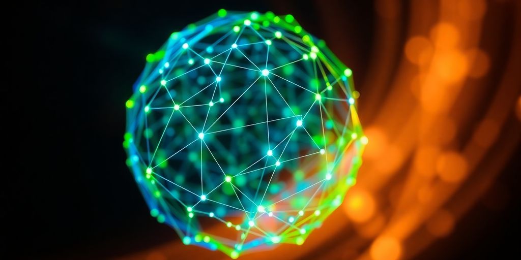 Digital sphere, glowing connections, vibrant, dynamic