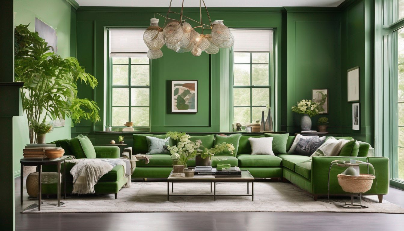 tranquil green living room with modern decor