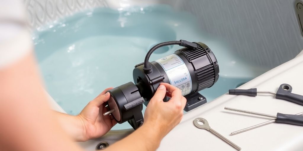 Man replacing hot tub pump.