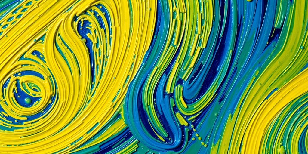 Close-up of Van Gogh's colorful, textured brushstrokes.