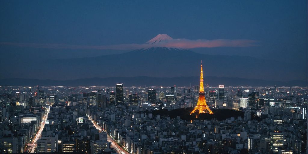 Tokyo skyline featuring Tokyo Tower and Mount Fuji