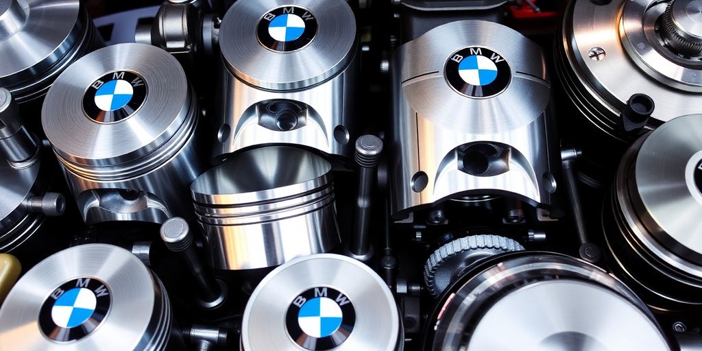 Close-up of gleaming BMW engine components.