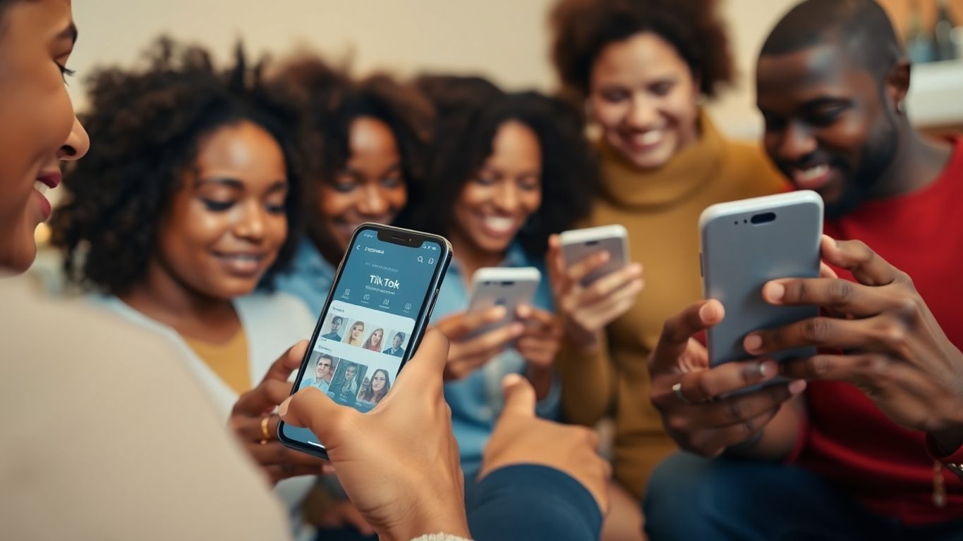 People engaging with TikTok on their smartphones.
