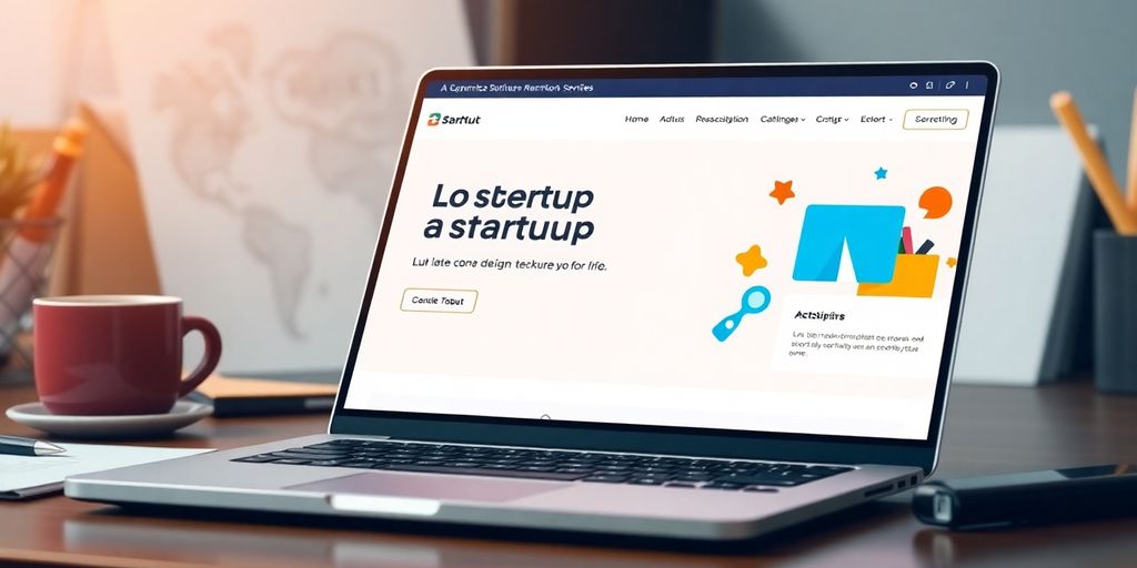 Modern laptop displaying a vibrant startup website design.