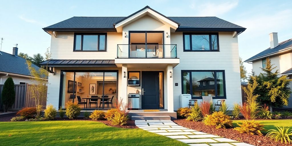 Modern smart home with advanced security features and design.
