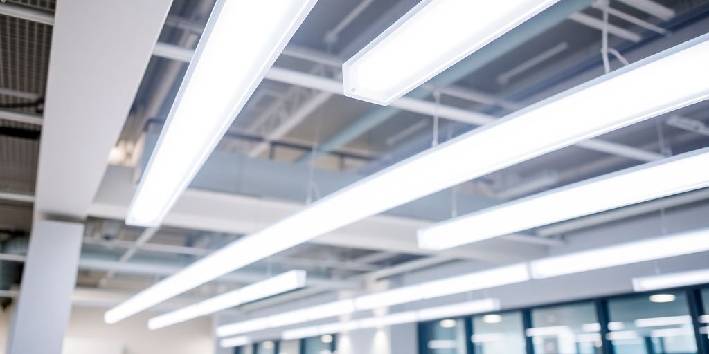 Modern interior with energy-efficient LED light tubes.