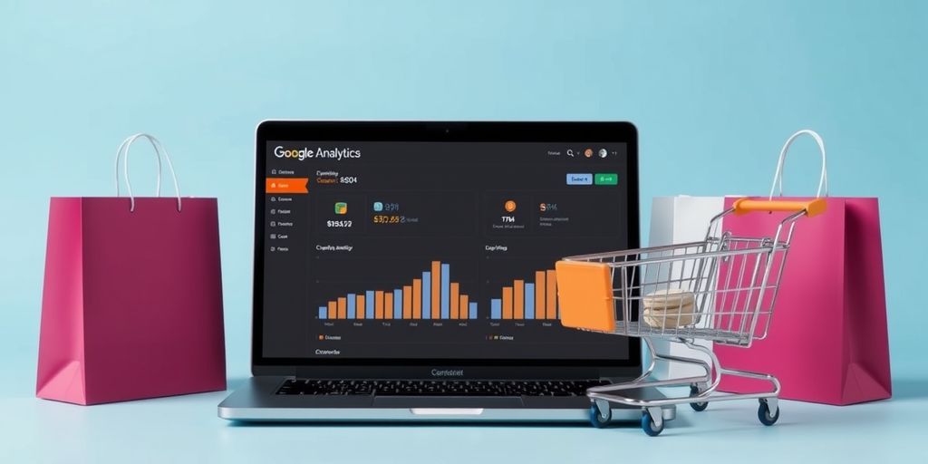 Laptop with Google Analytics and e-commerce items