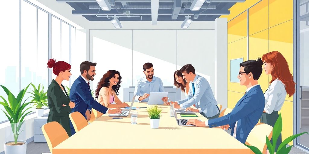 Professional, illustrative image of diverse business people.