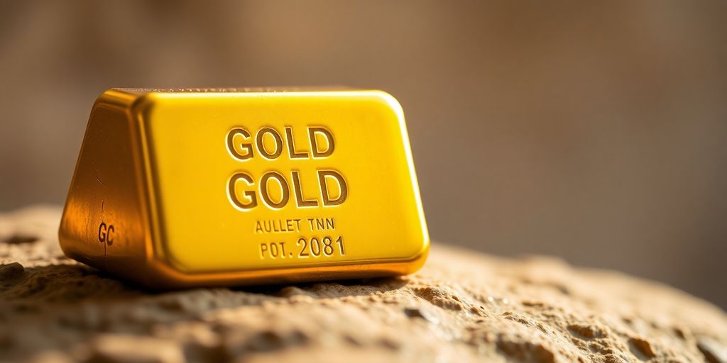 Barre d'or sur une surface texturée.
