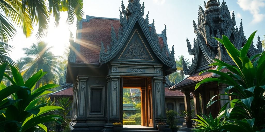 Thai temple architecture suggesting inheritance and property.