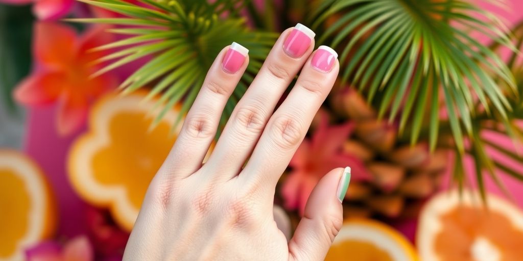 Unhas curtas com francesinha colorida