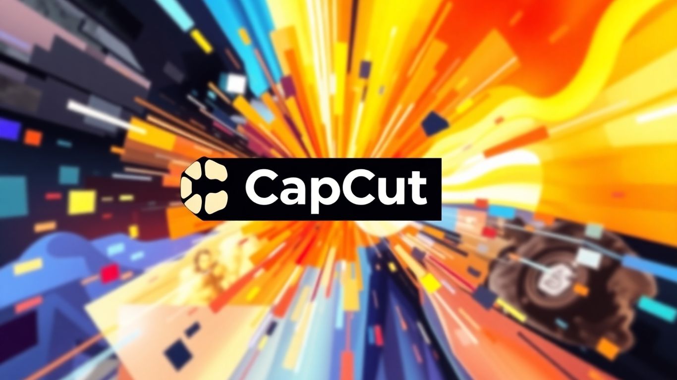 CapCut logo with abstract digital elements.