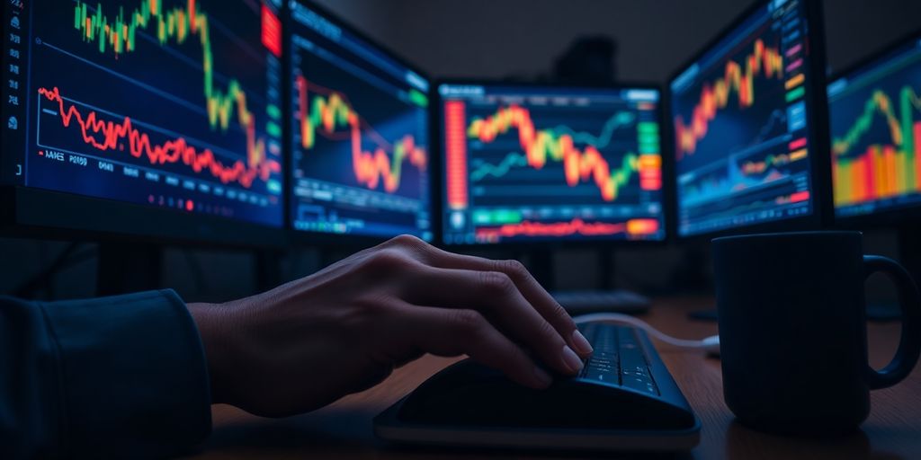 Trader looking at multiple computer screens