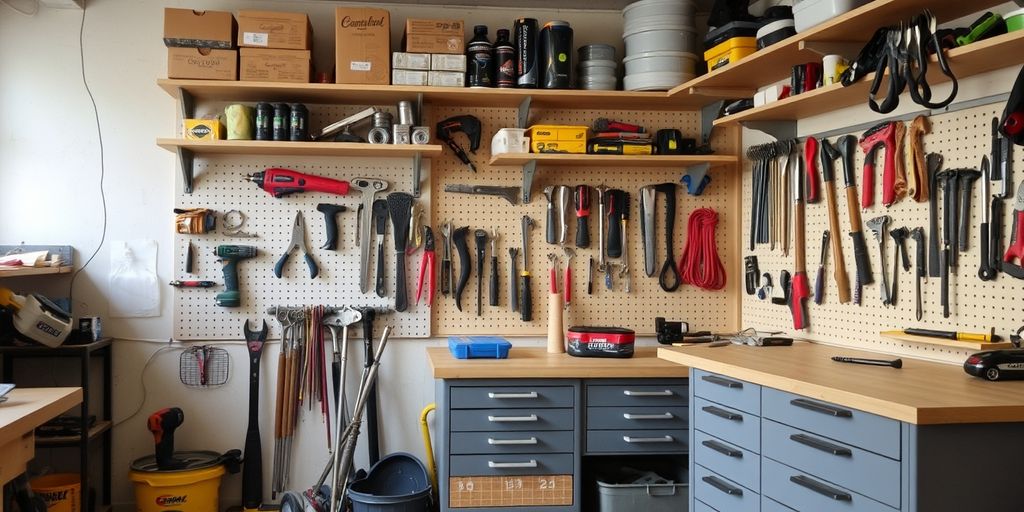 Organized workshop with tools in designated zones