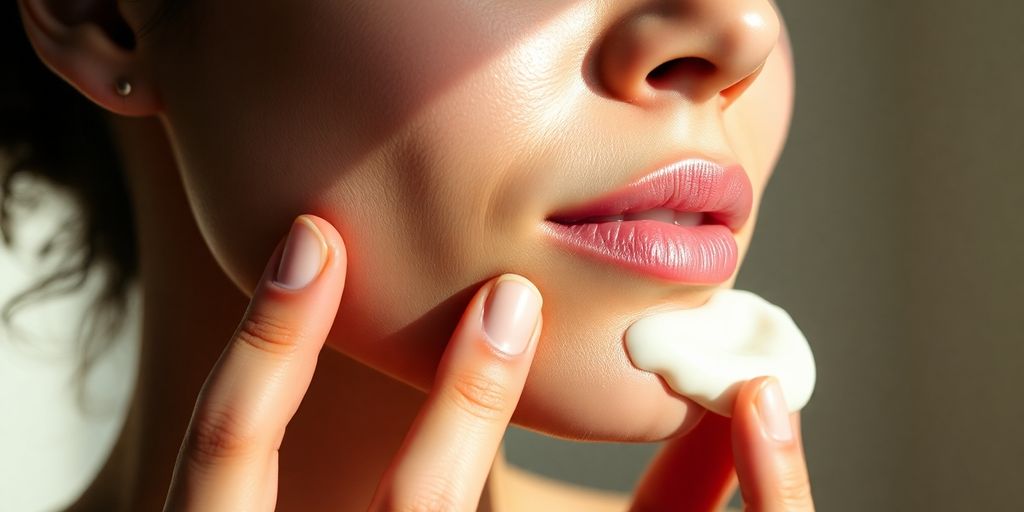 Person applying moisturizer to cheek