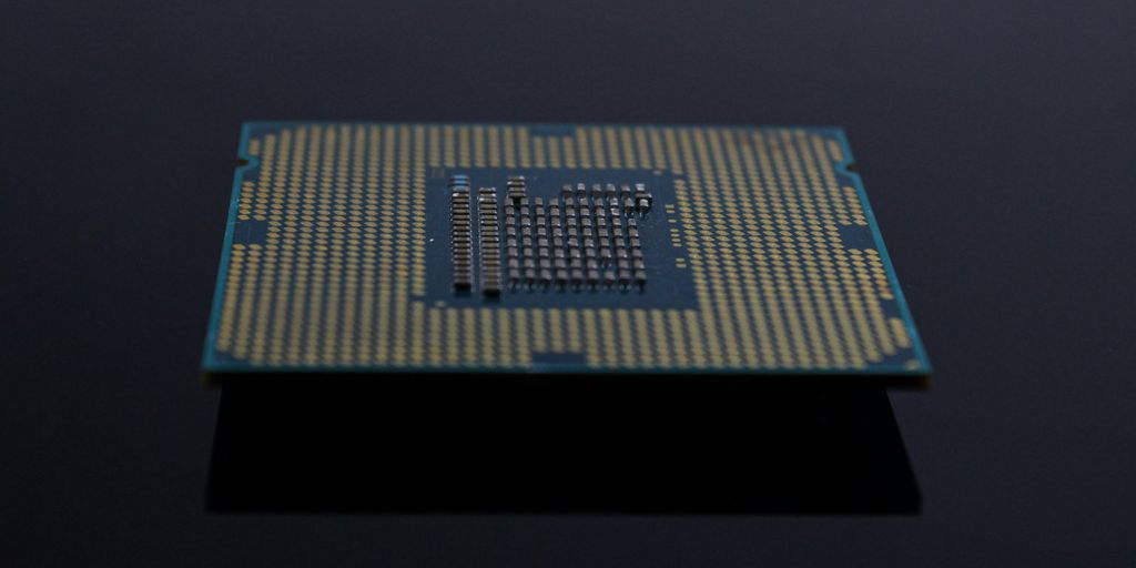 a close up of a computer chip on a table