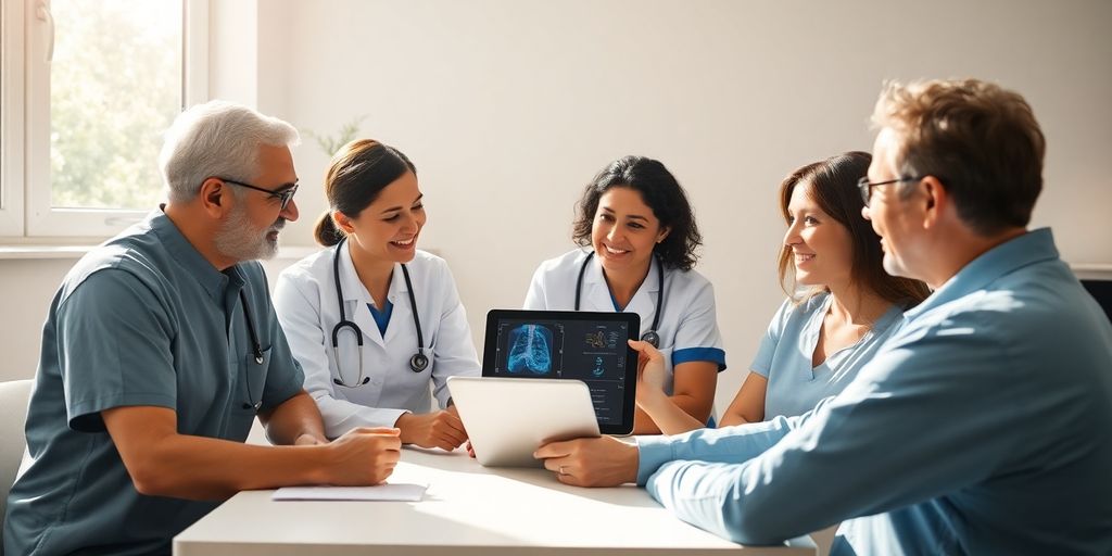 Diabetes healthcare team meeting with a patient.
