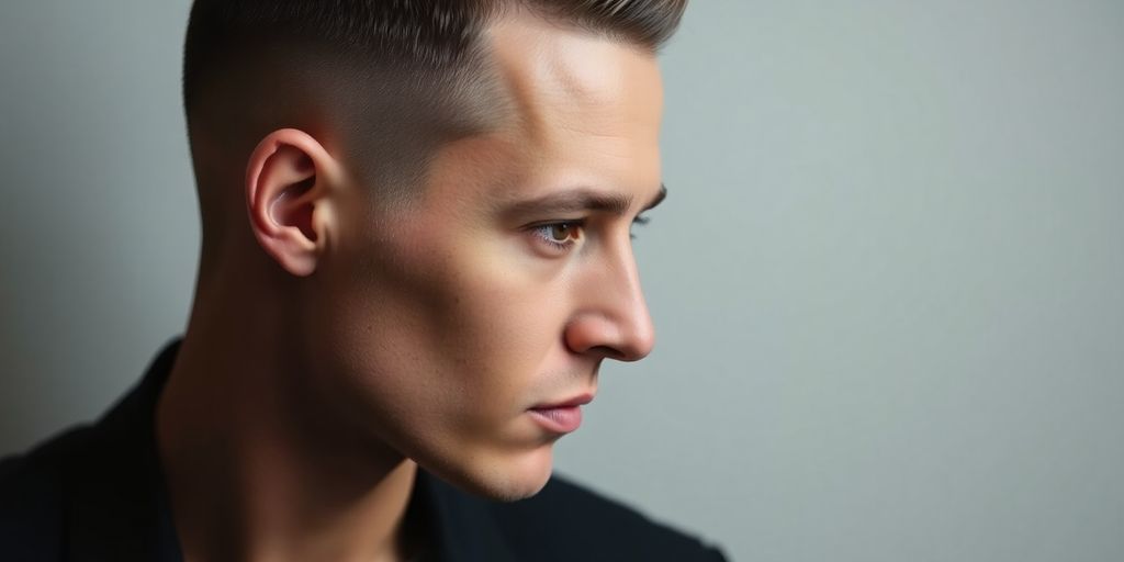 Man with high skin fade haircut