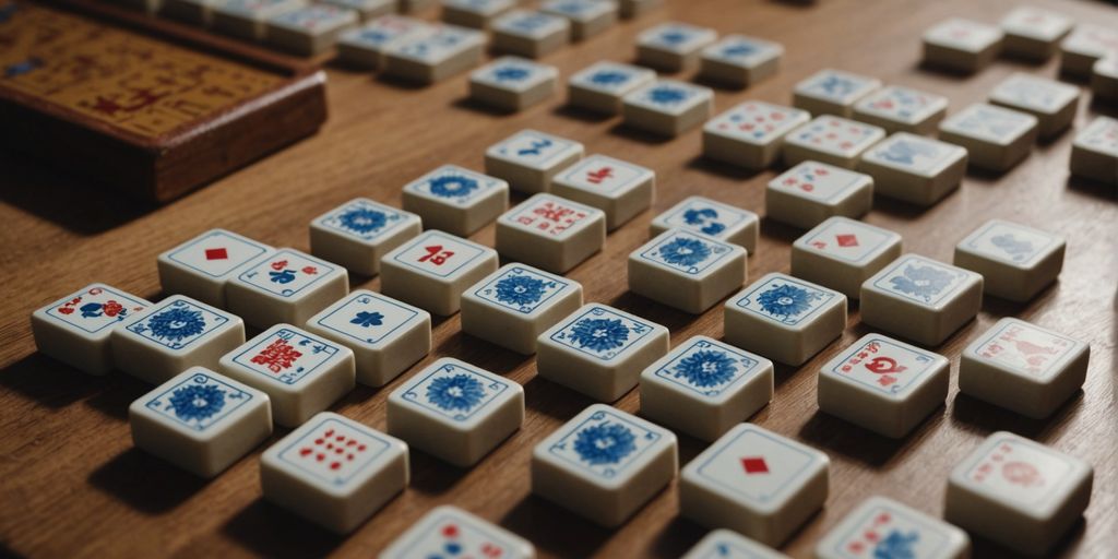 Mahjong tiles on table with Die Rise map background.
