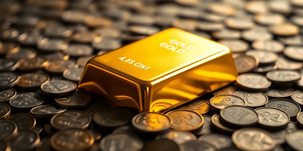 Barre d'or sur des pièces sombres.