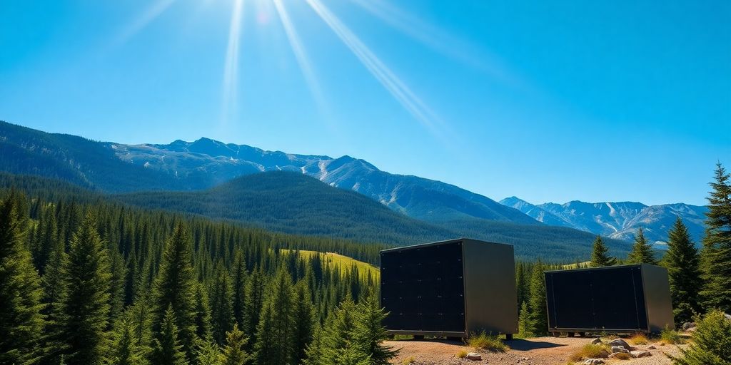 Canadian landscape with green mining equipment and nature.