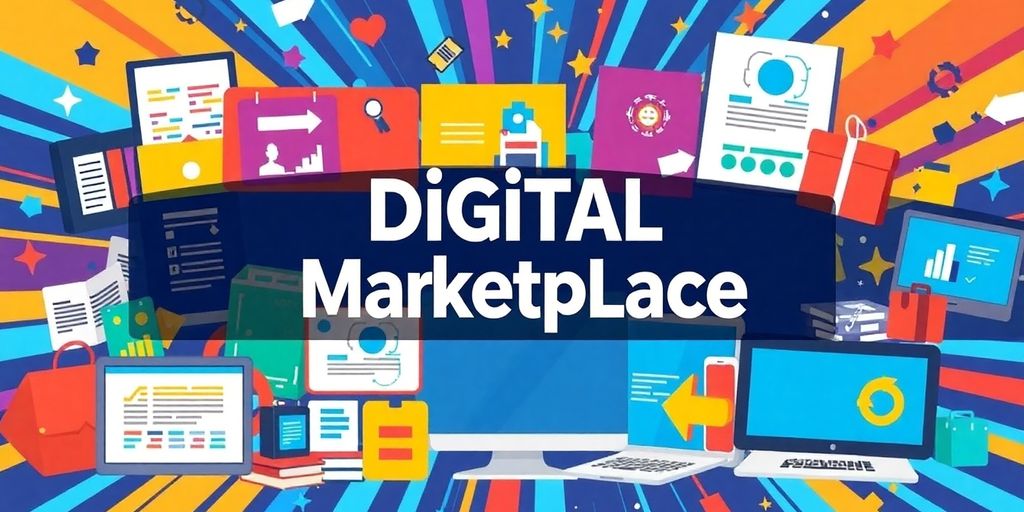 Collage of digital products for online success.