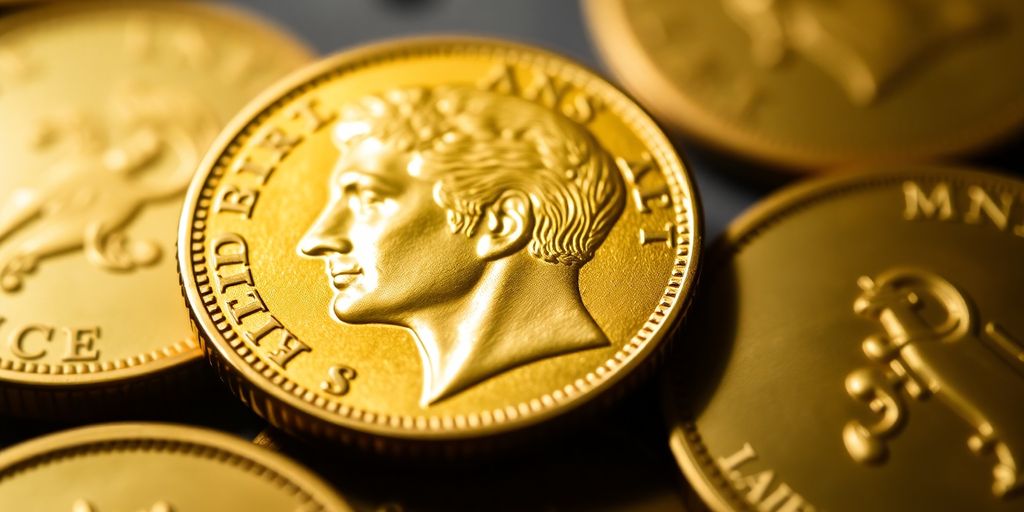 Monnaie en or de Napoléon avec détails fins.