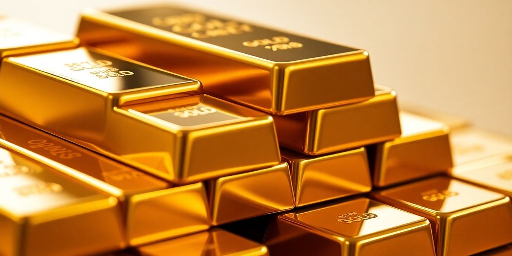 Des barres d'or brillantes empilées.
