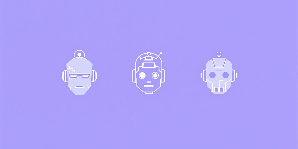 Three distinct robot heads side-by-side.
