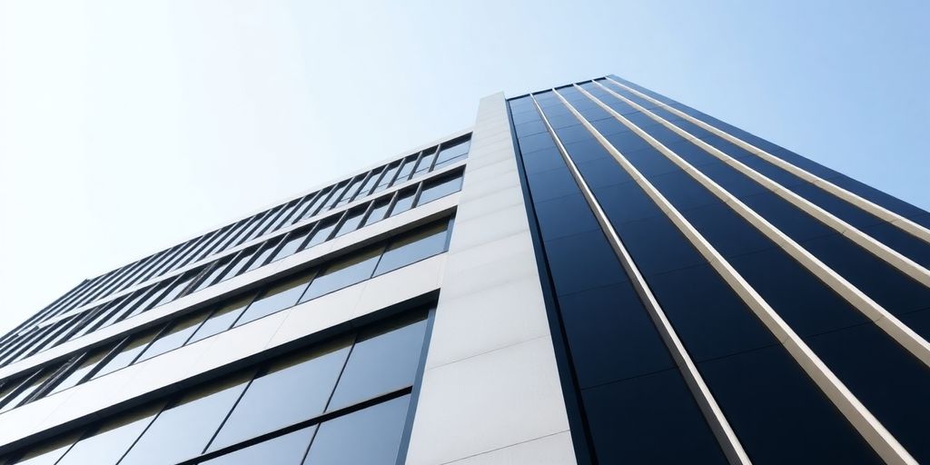 A large, imposing building with a sleek, modern design.