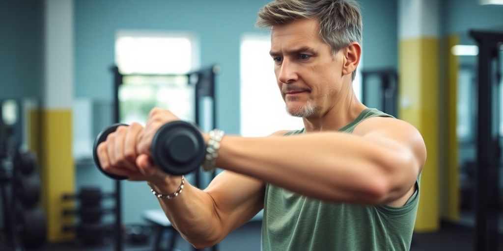 Person trainiert Kraftsport mit Gewichten im Fitnessstudio.