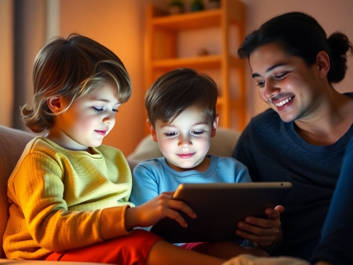 Copil folosește o tabletă într-o cameră confortabilă.