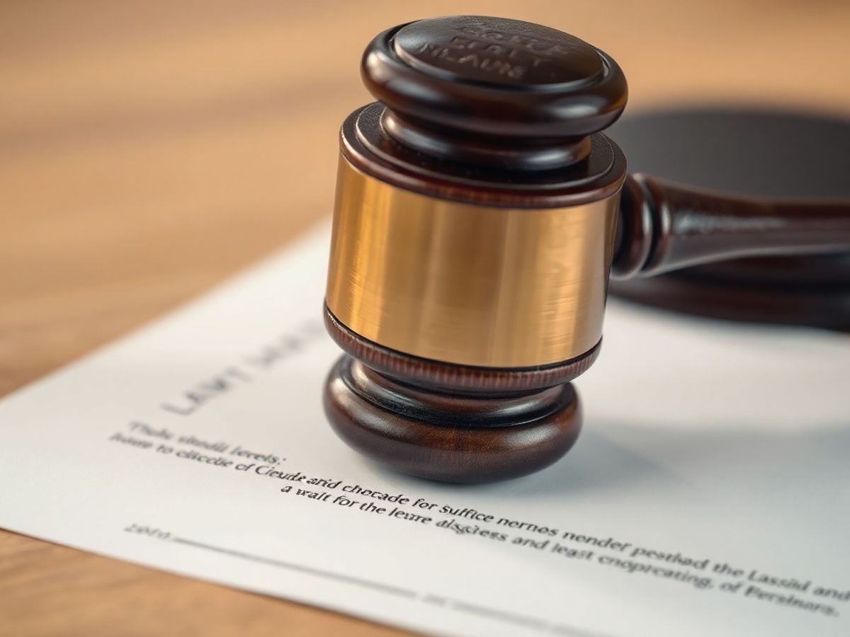 Ciocan judiciar pe un document legal.