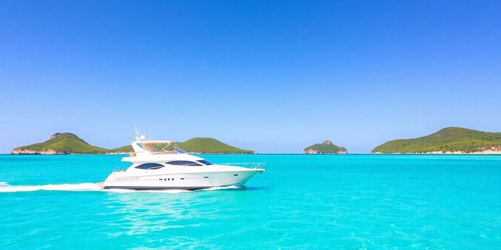 Luxury yacht sailing turquoise BVI waters.