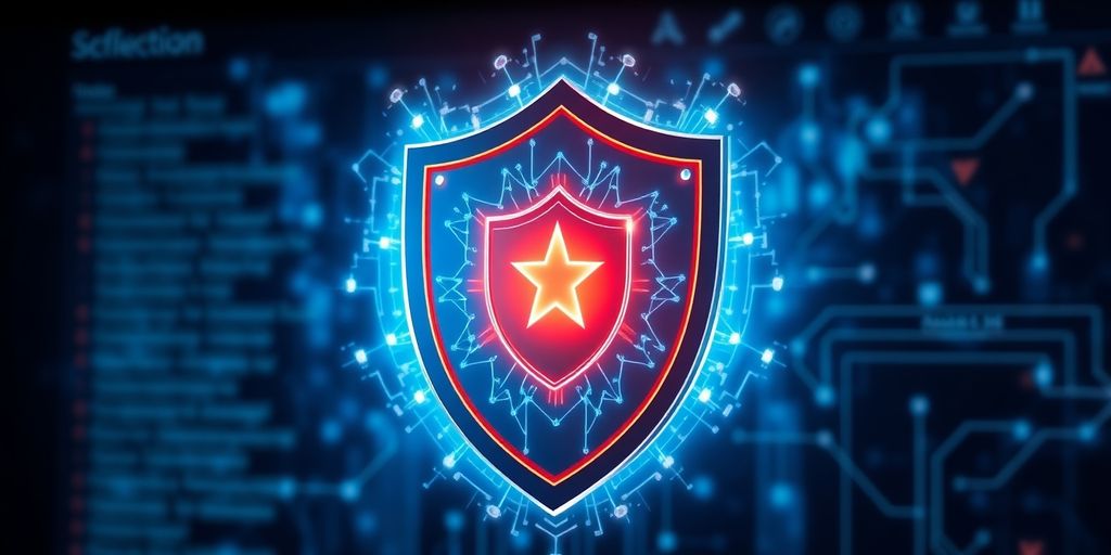 Website security shield protecting digital data.