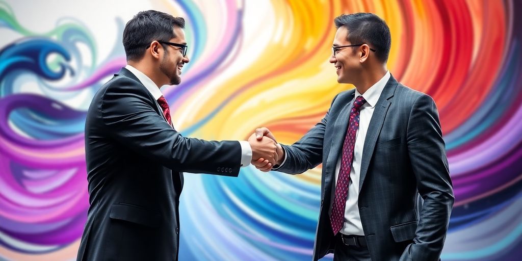 Business partners shaking hands, growth chart abstract background.