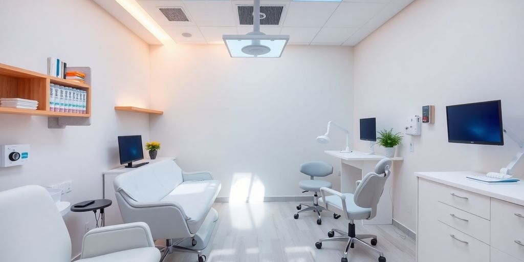 Consultório médico e odontológico moderno e acolhedor.