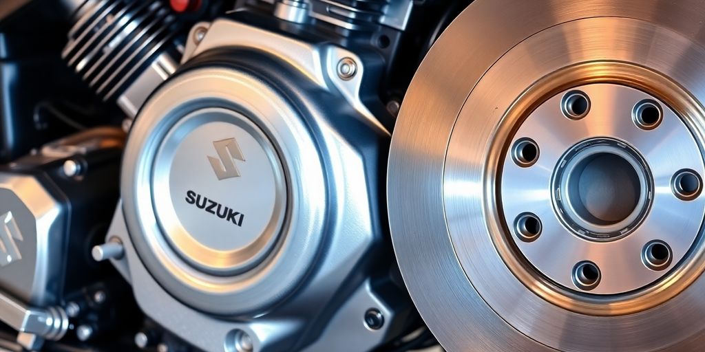 Suzuki car parts laid out neatly.