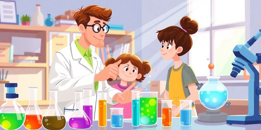 Science teacher with student