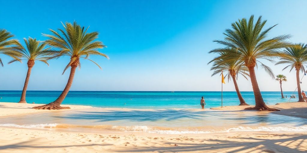 Ein atemberaubender Strand auf Djerba mit klarem Wasser.