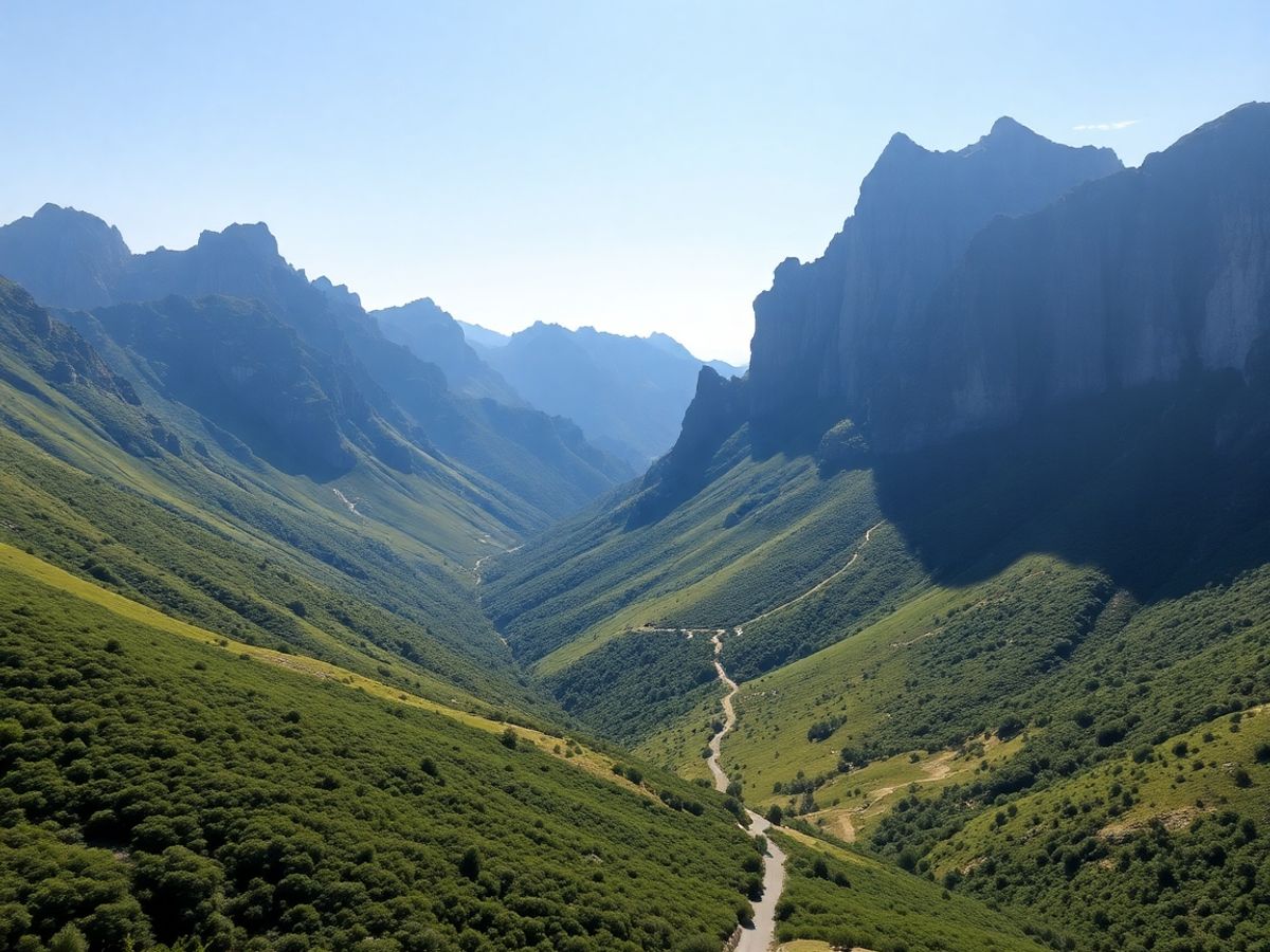Zerklüftete Berggipfel mit üppig grünen Tälern auf Mallorca.