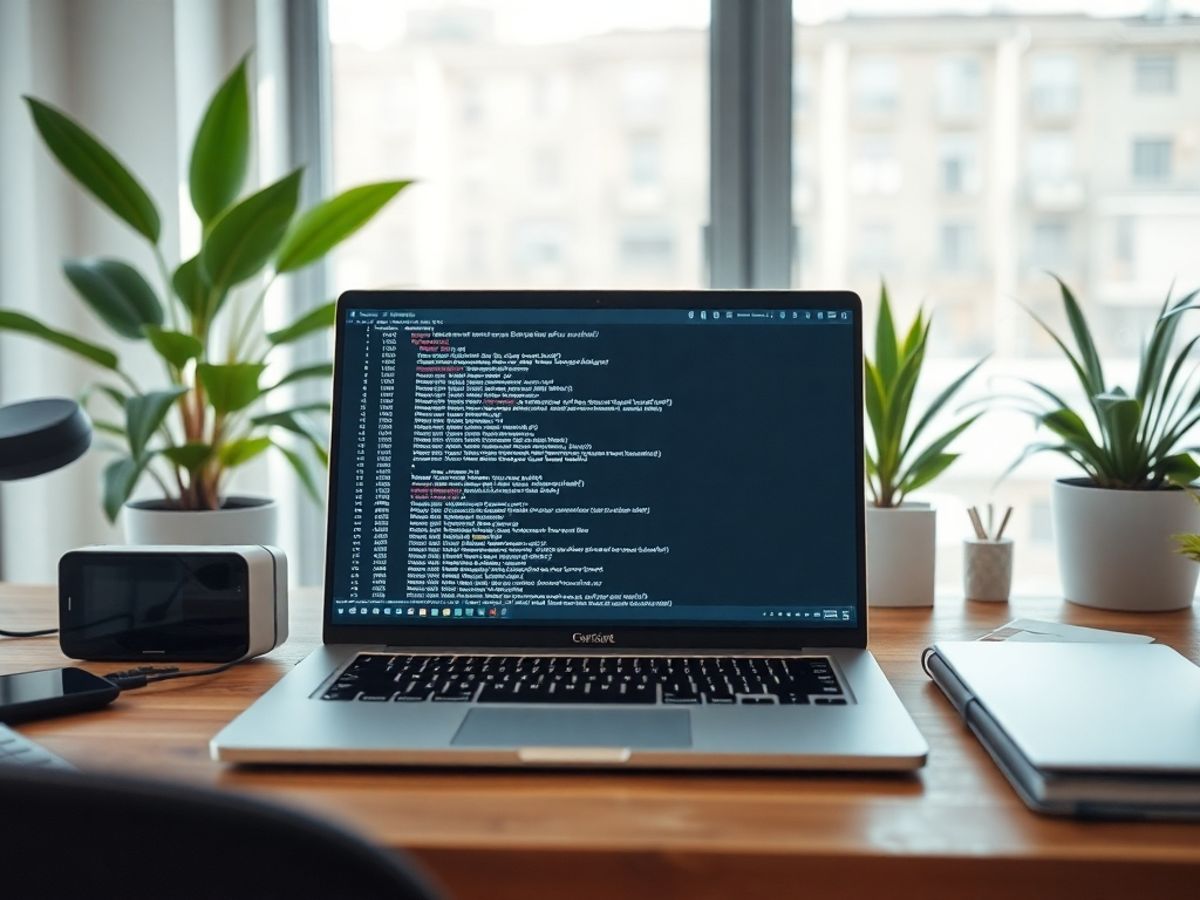 Modern workspace with technology and decentralized application focus.