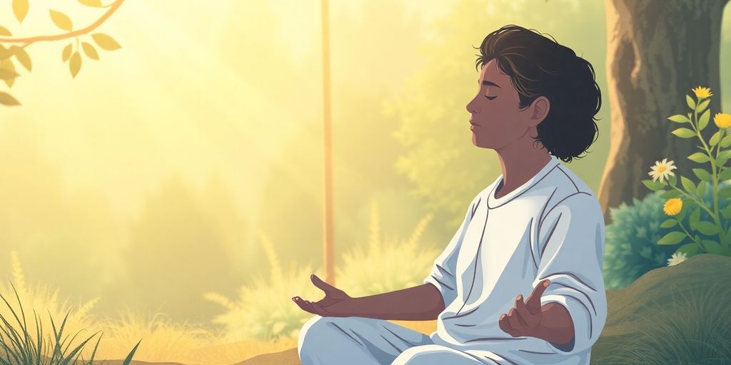 Person meditating, calm. Wellness illustration.