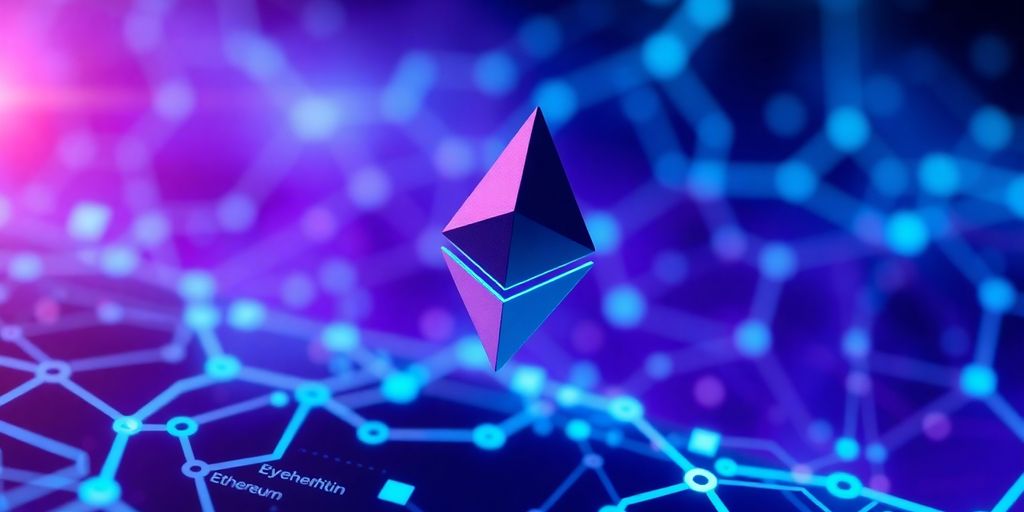 Close-up of Ethereum logo in a digital environment.