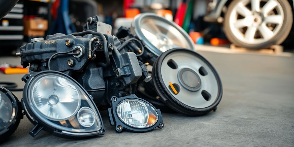 Mechanic inspecting diverse Fiat car parts