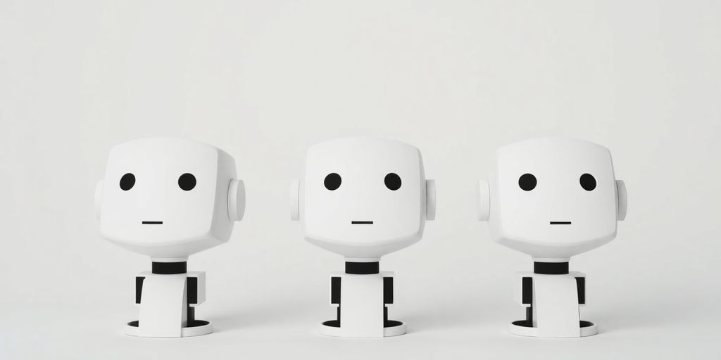Three distinct robot heads side-by-side.