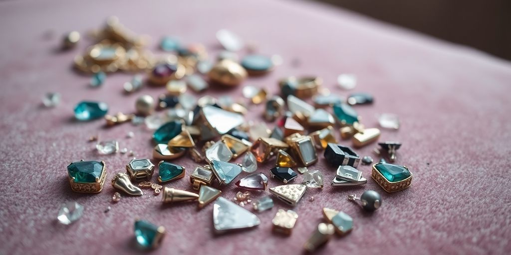 Bijoux cassés sur un fond en velours.