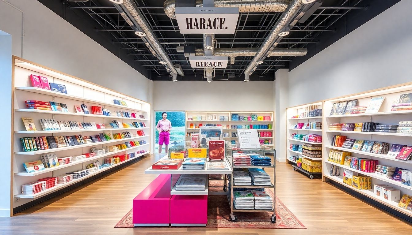 Modern retail space with stylish shelving and vibrant displays.