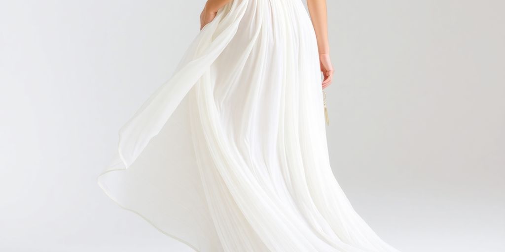 Woman in a long, flowing white summer dress.