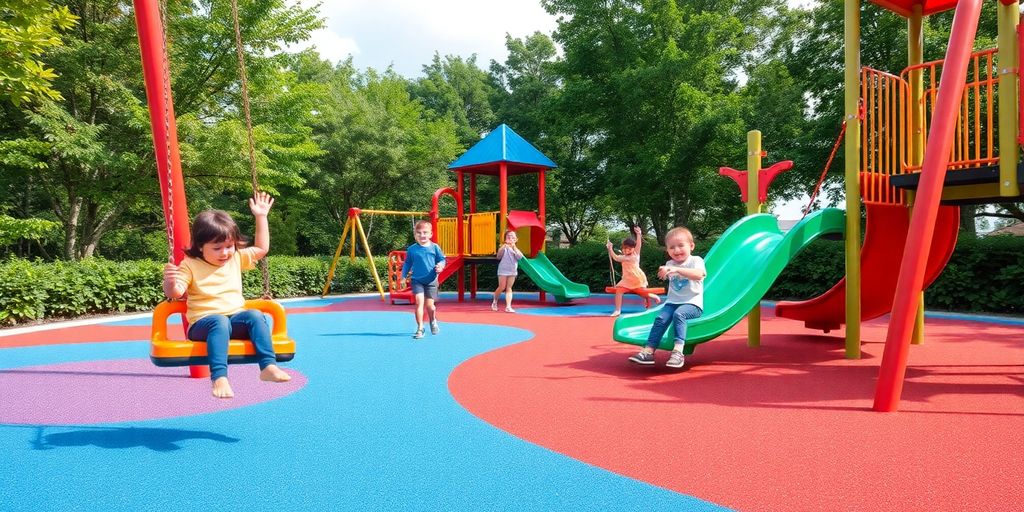Pavimentazione protettiva colorata in un parco giochi.